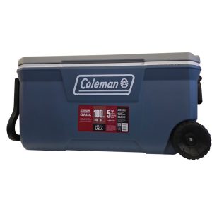Hielera térmica de 100 cuartos color gris con ruedas Coleman
